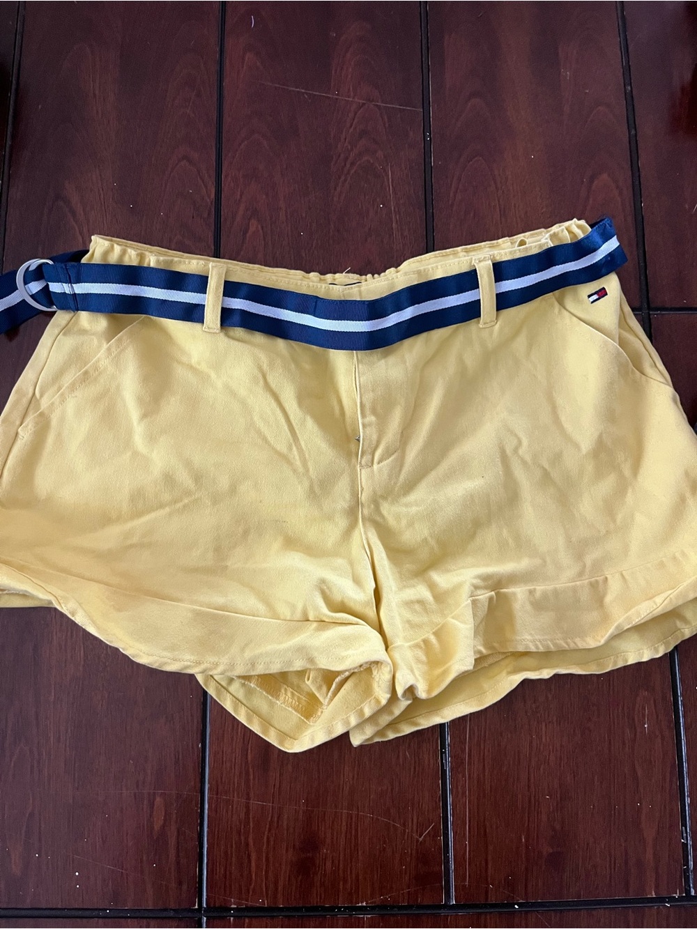 Tommy Hilfiger Yellow Girls' Shorts with Navy & White Striped Belt